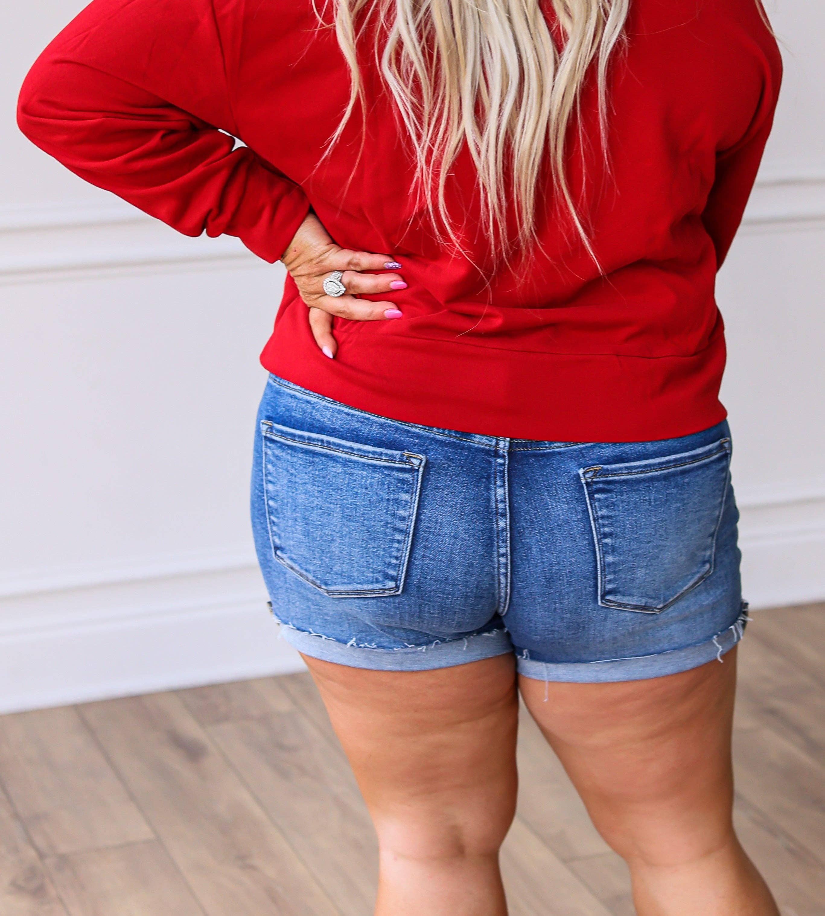 The Daisy Medium Wash Denim Cuffed Shorts