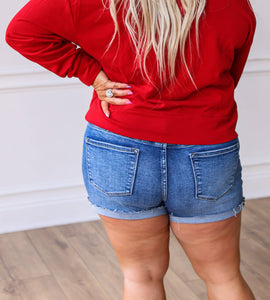 The Daisy Medium Wash Denim Cuffed Shorts