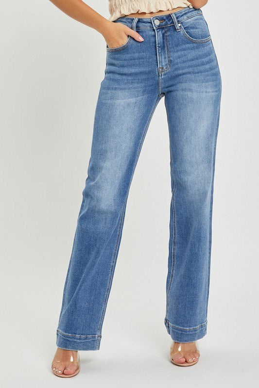 Risen - High Rise Vintage Frayed Hem Straight Jeans