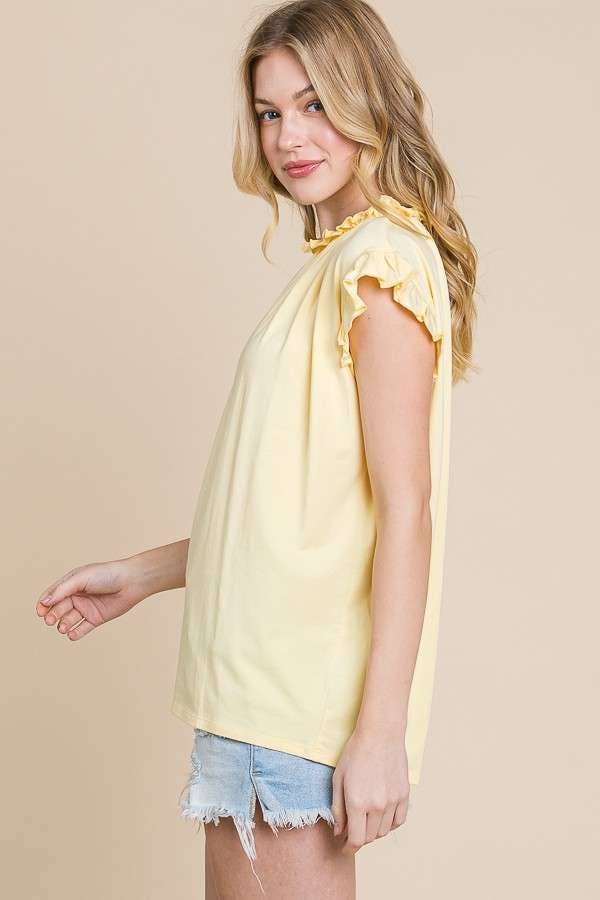 Spring Frill Top - Sand Yellow/ Soft White