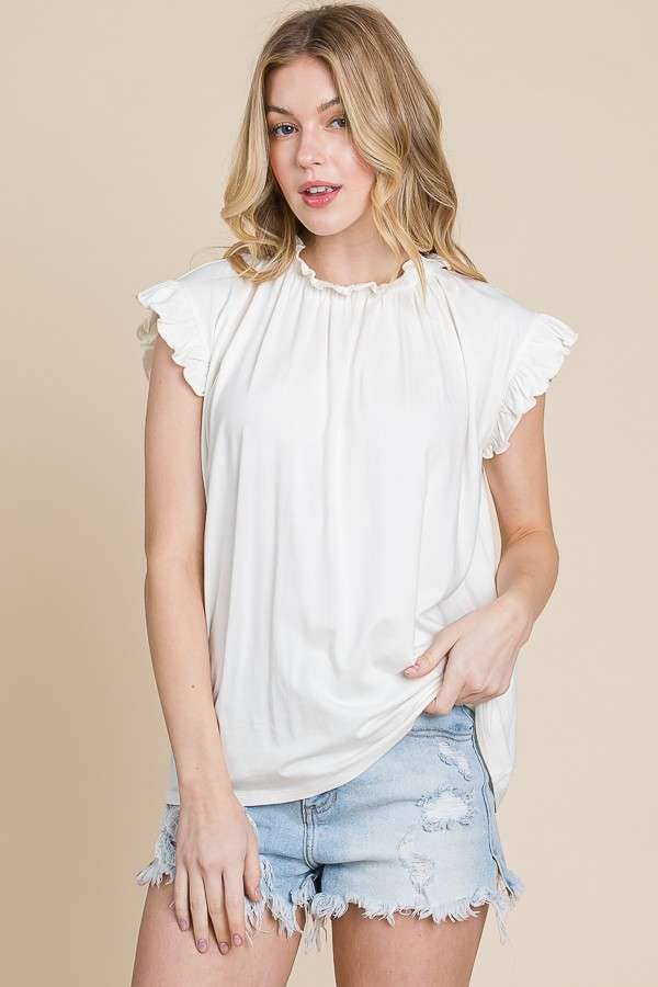 Spring Frill Top - Sand Yellow/ Soft White