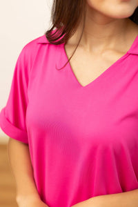 Cara Neon Pink Collared Top