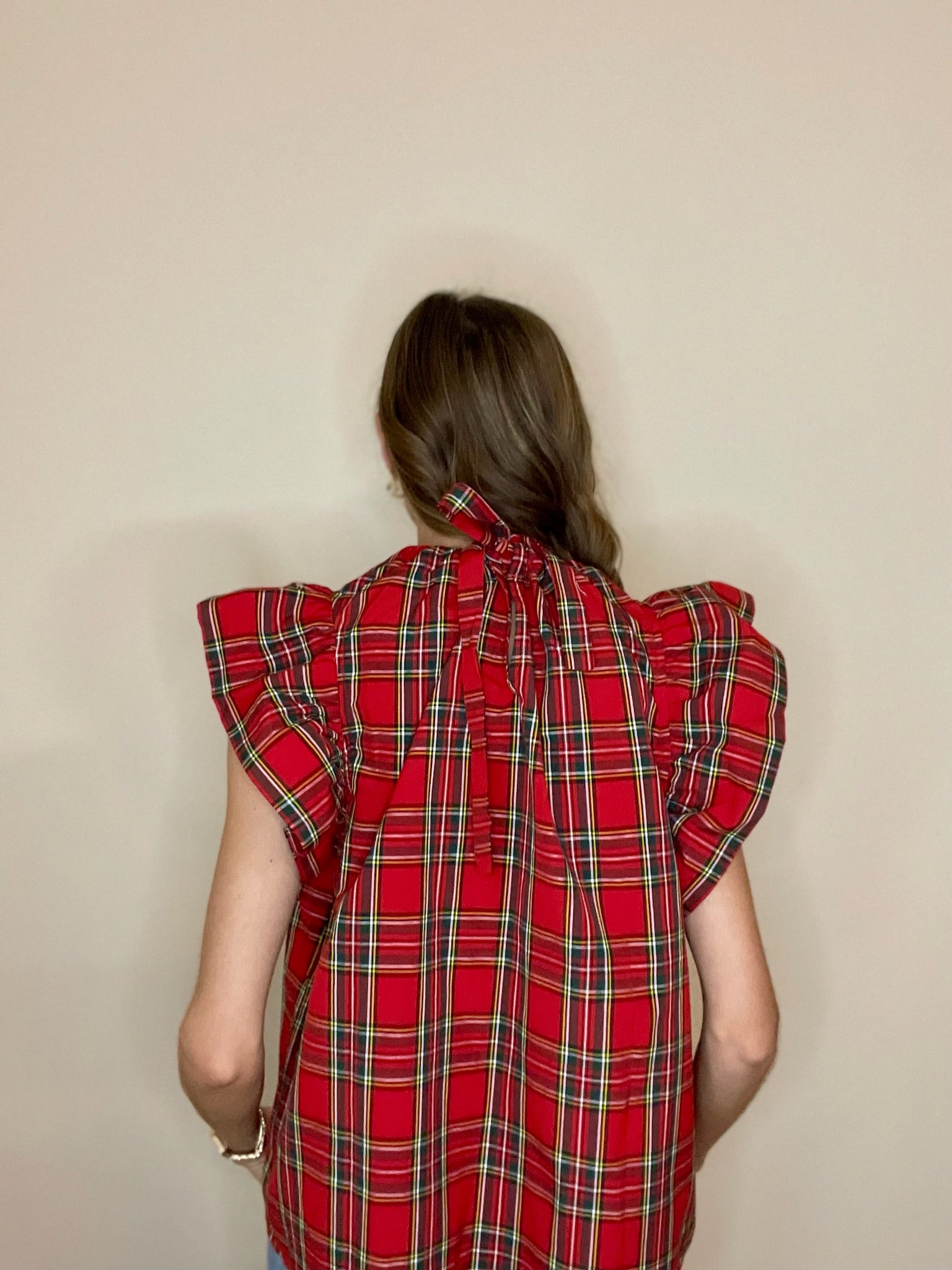 Red Plaid Ruffle Top