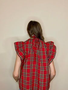 Red Plaid Ruffle Top