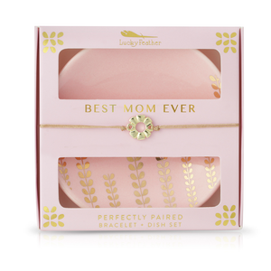 Bracelet + Dish Set - Best Mom Ever - Round dish/Card Box