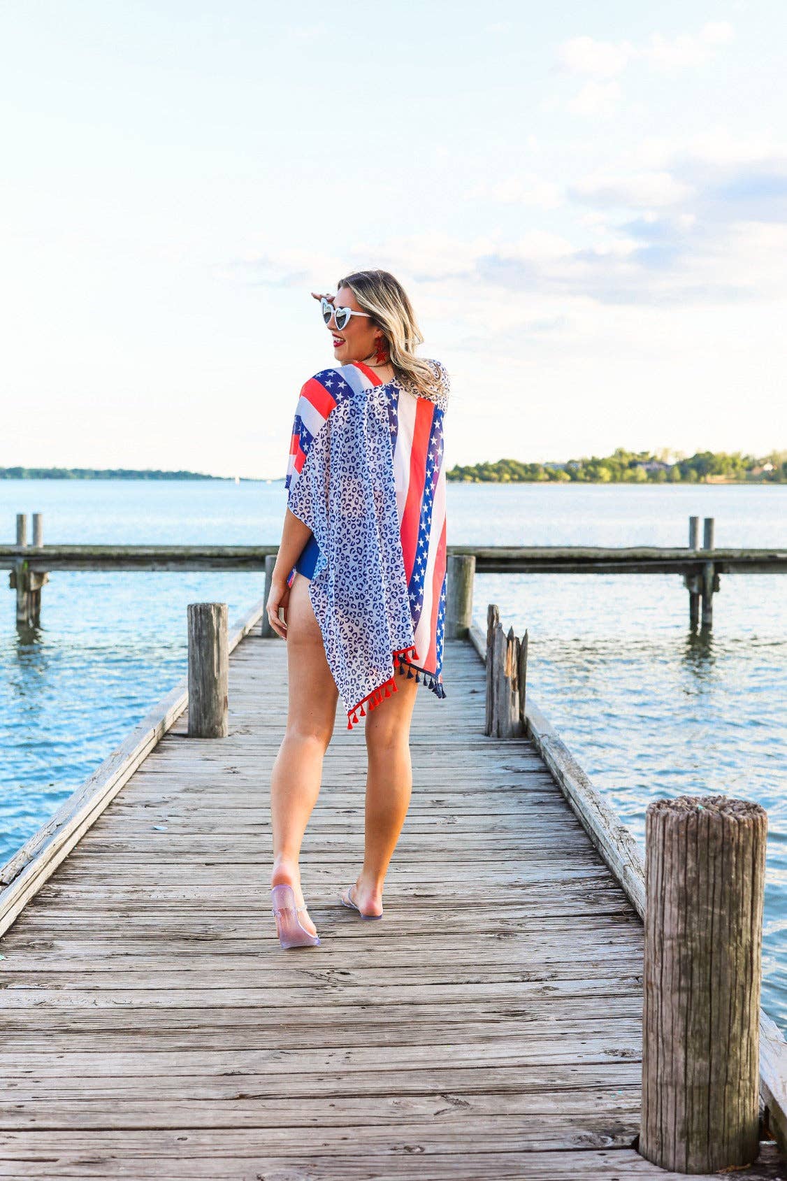 Leopard Red, White & Blue Tassel Coverup