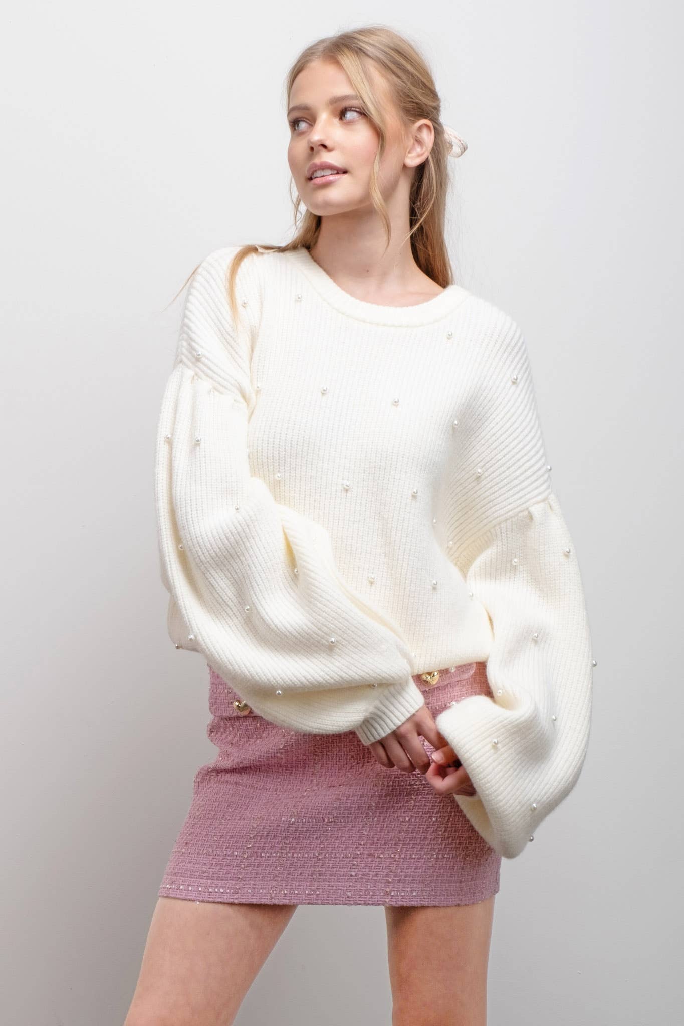 Pearl Luxe Drop Shoulder Sweater – Ivory