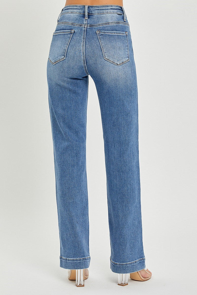 Risen - High Rise Vintage Frayed Hem Straight Jeans