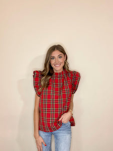 Red Plaid Ruffle Top