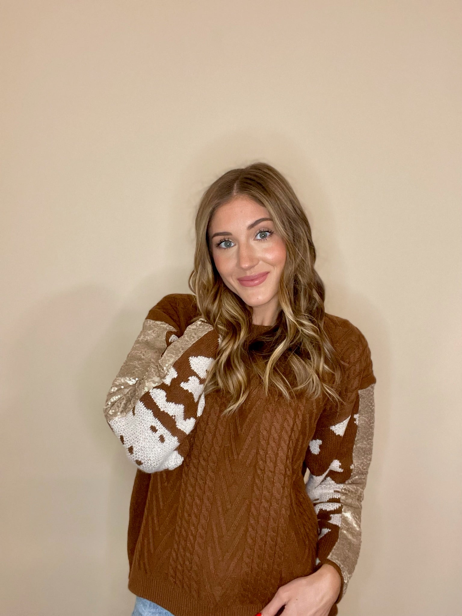 Festive Fawn Brown Sweater