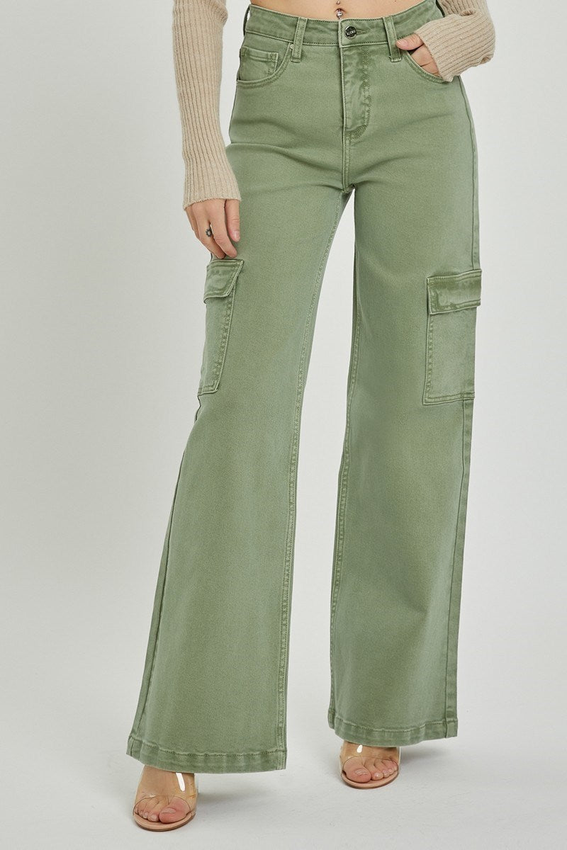 Risen - High Rise Cargo Wide Pants (Olive)