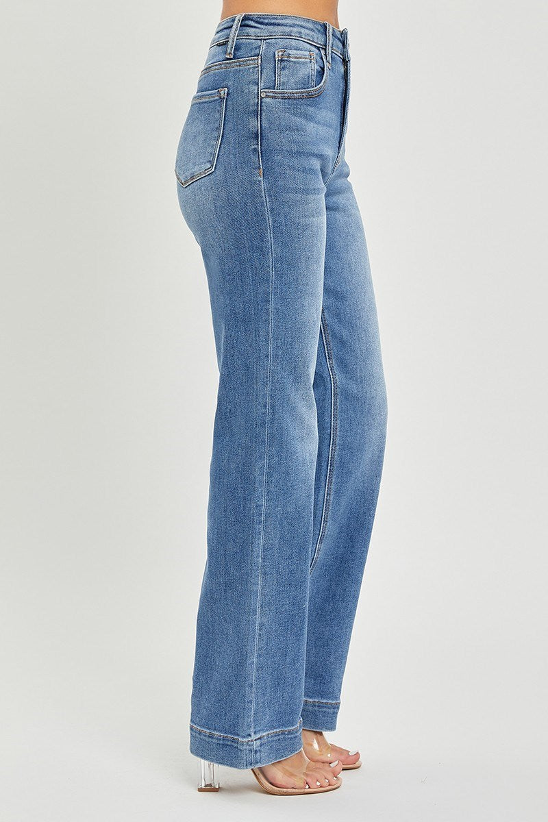 Risen - High Rise Vintage Frayed Hem Straight Jeans