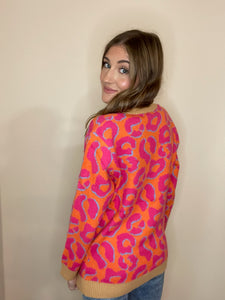 Bold Hot Pink Leopard Print Cardigan