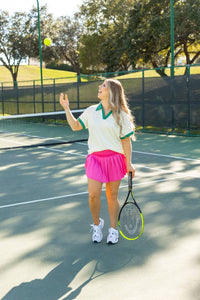 White & Green Textured Polo Top