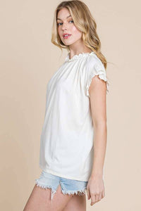 Spring Frill Top - Sand Yellow/ Soft White