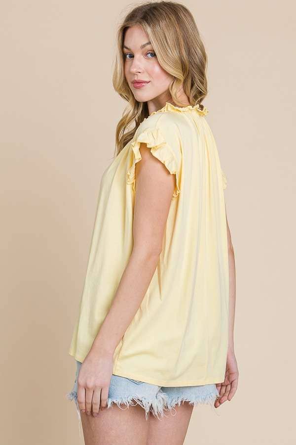 Spring Frill Top - Sand Yellow/ Soft White