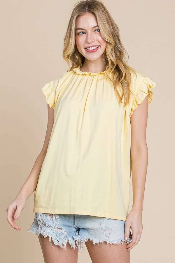 Spring Frill Top - Sand Yellow/ Soft White