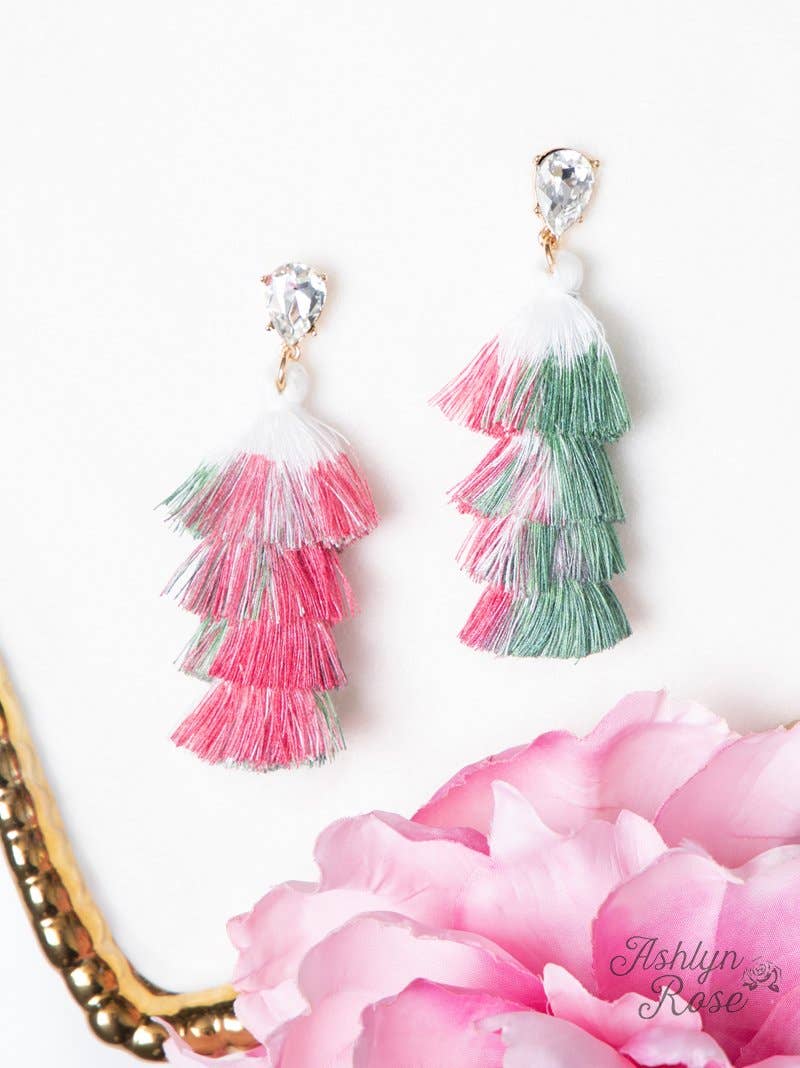 Pink & Green Tassel Earrings